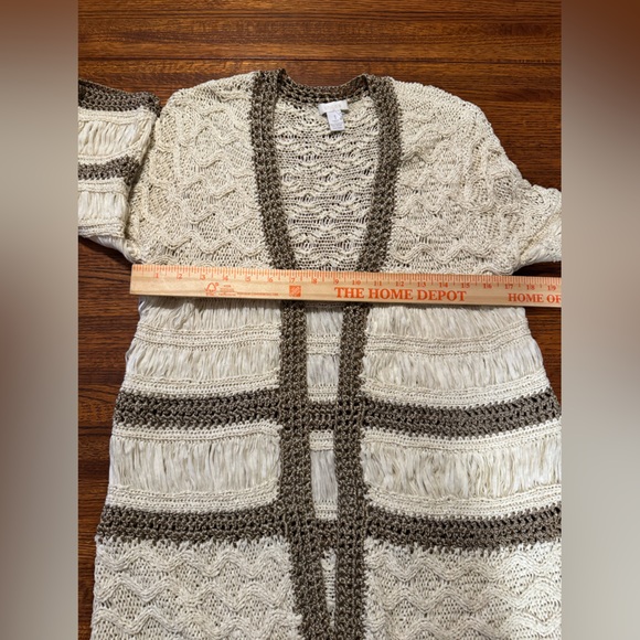 CHICOS Multi Weaved Lightweight Cardigan Sweater Ivory & Beige Size 1 - Picture 7 of 9